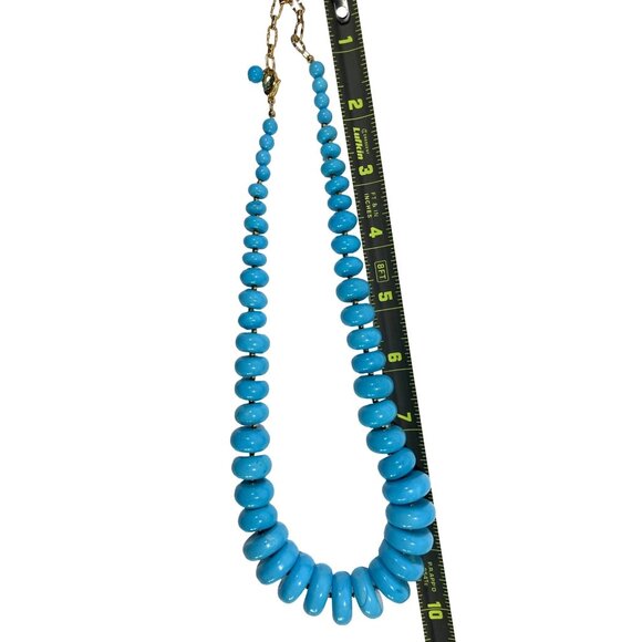 Vtg Lee Sands 18" necklace teal dyed magnesite disks detailed beads chain - Picture 6 of 13